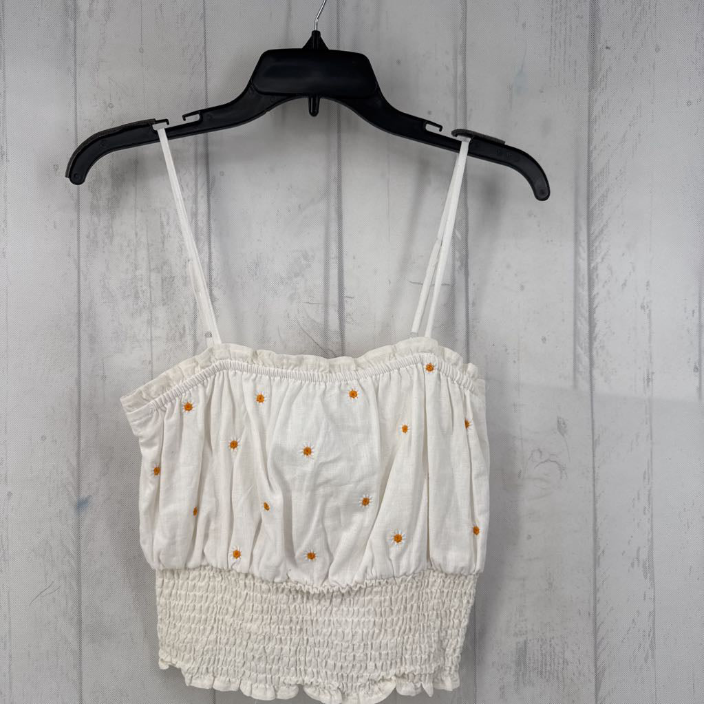 L sunflower embroidered smocked tank