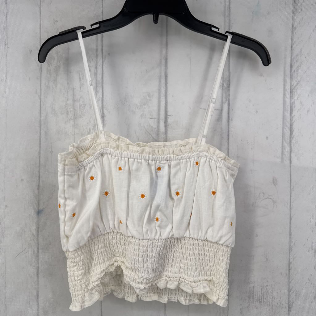 L sunflower embroidered smocked tank
