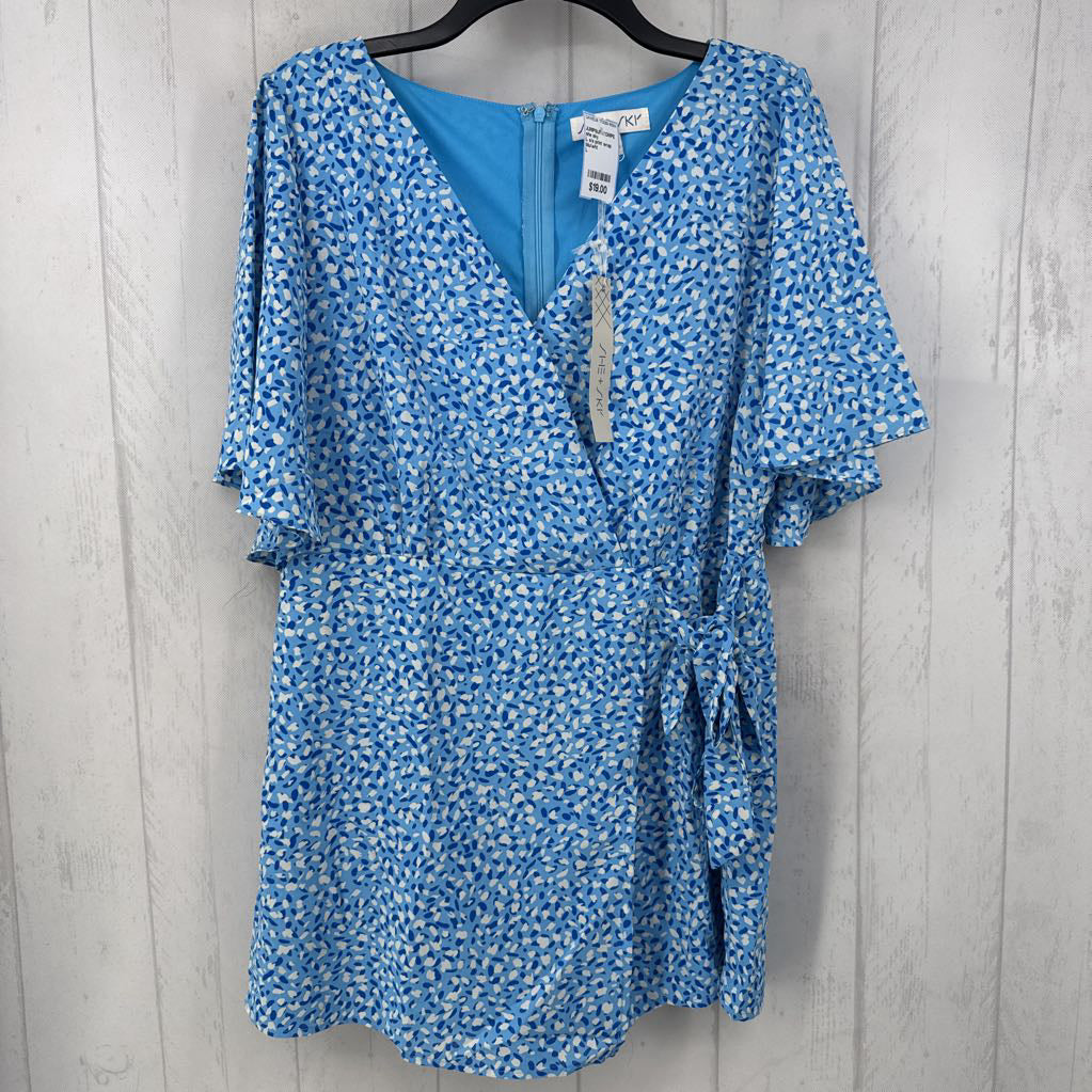 L s/s print wrap short romper