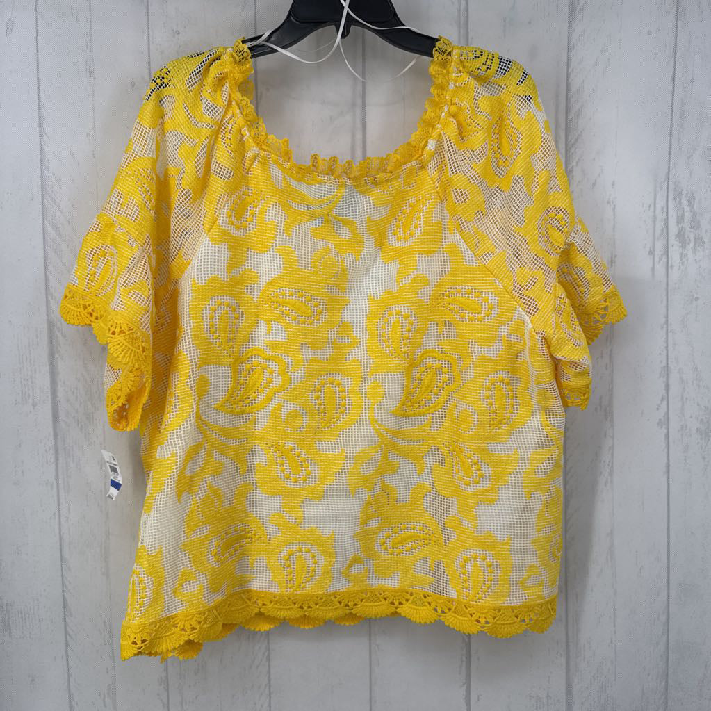 XL embroidered lace trim square neck top