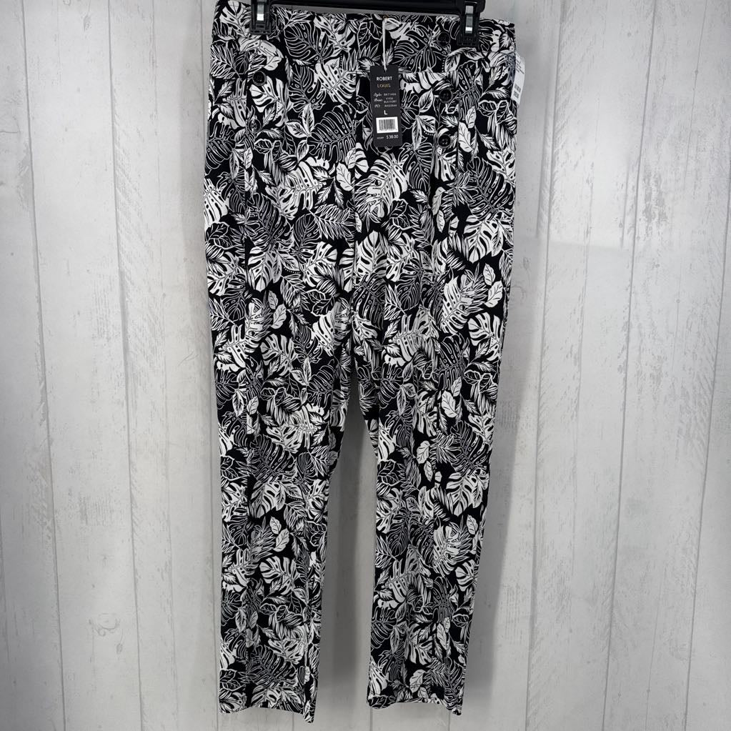 R38 L tropical print pull on pants