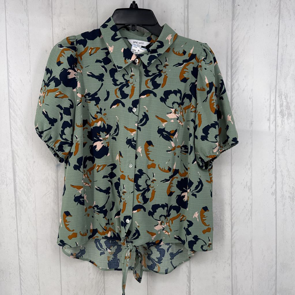 L flo print button down s/s top
