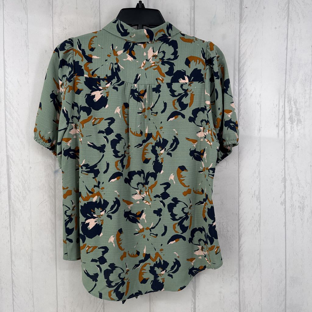 L flo print button down s/s top