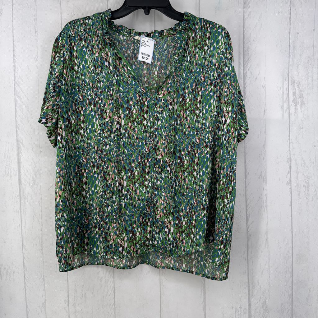 S printed notch neck s/s top