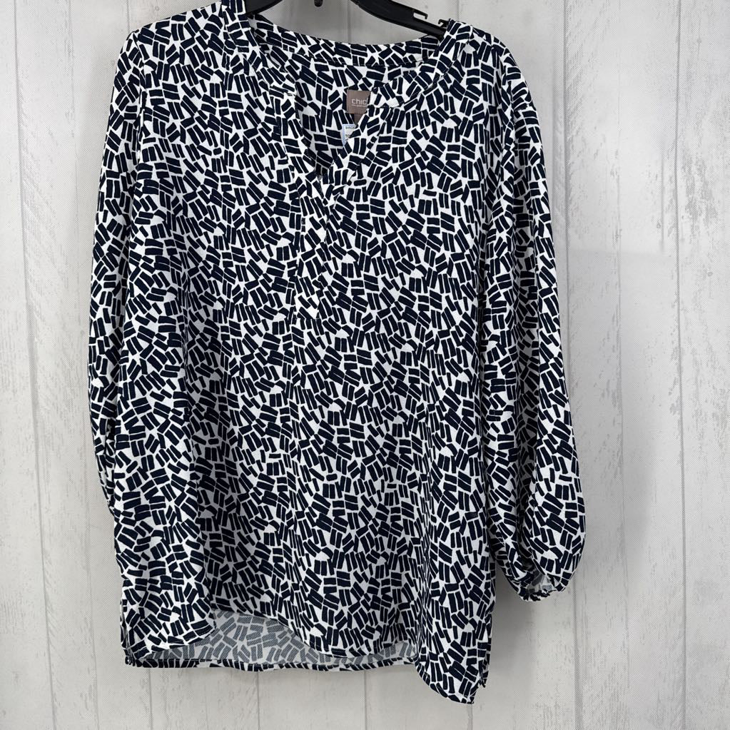 L printed v-neck 3/4 slv top
