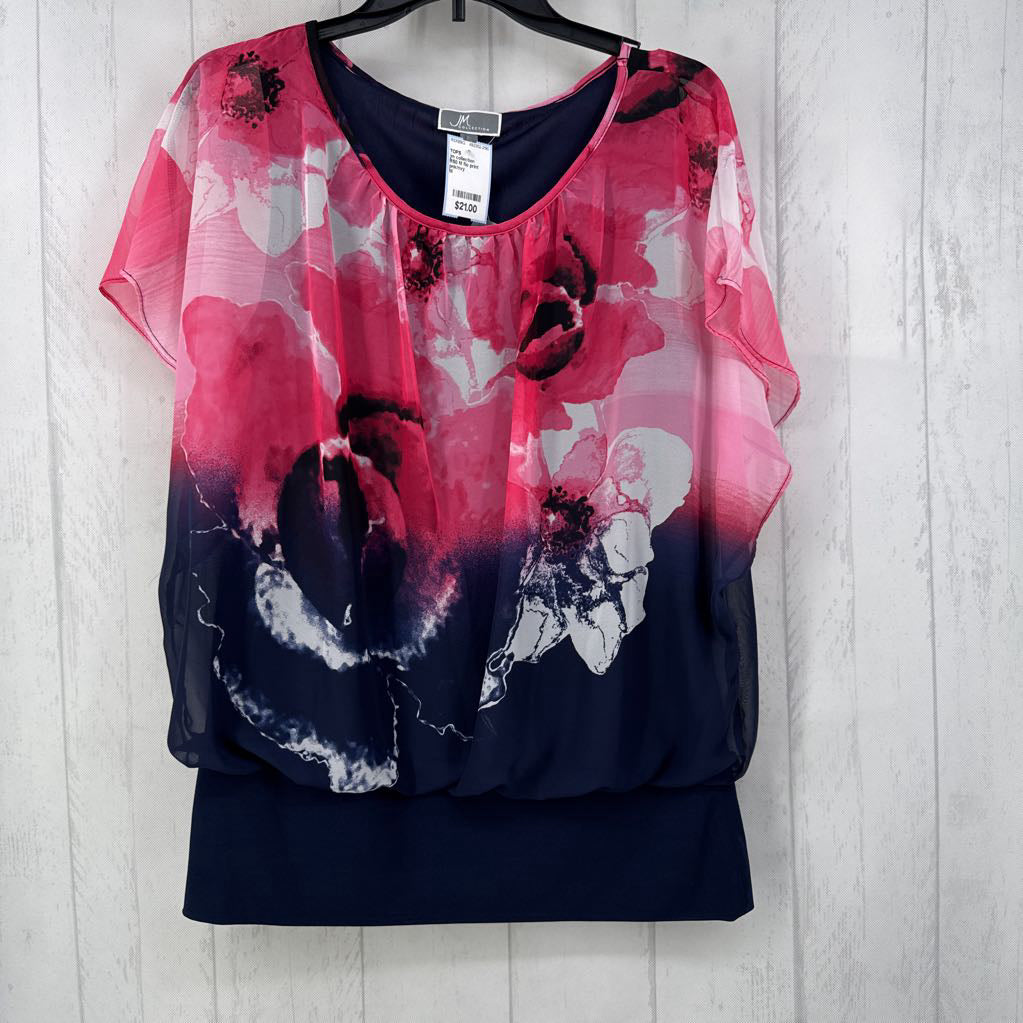 R50 M flo print scoop neck flutter slv top
