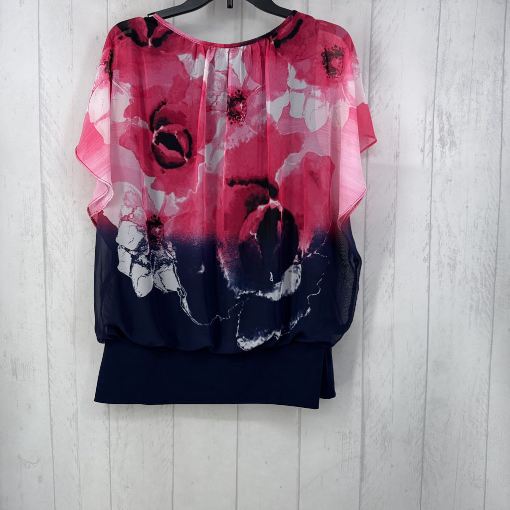 R50 M flo print scoop neck flutter slv top
