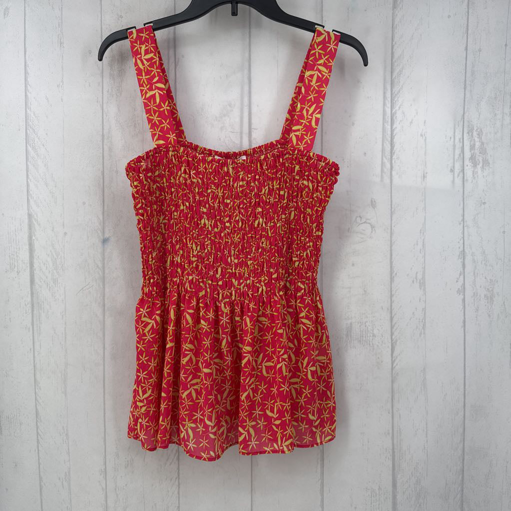 M flo print smocked peplum tank