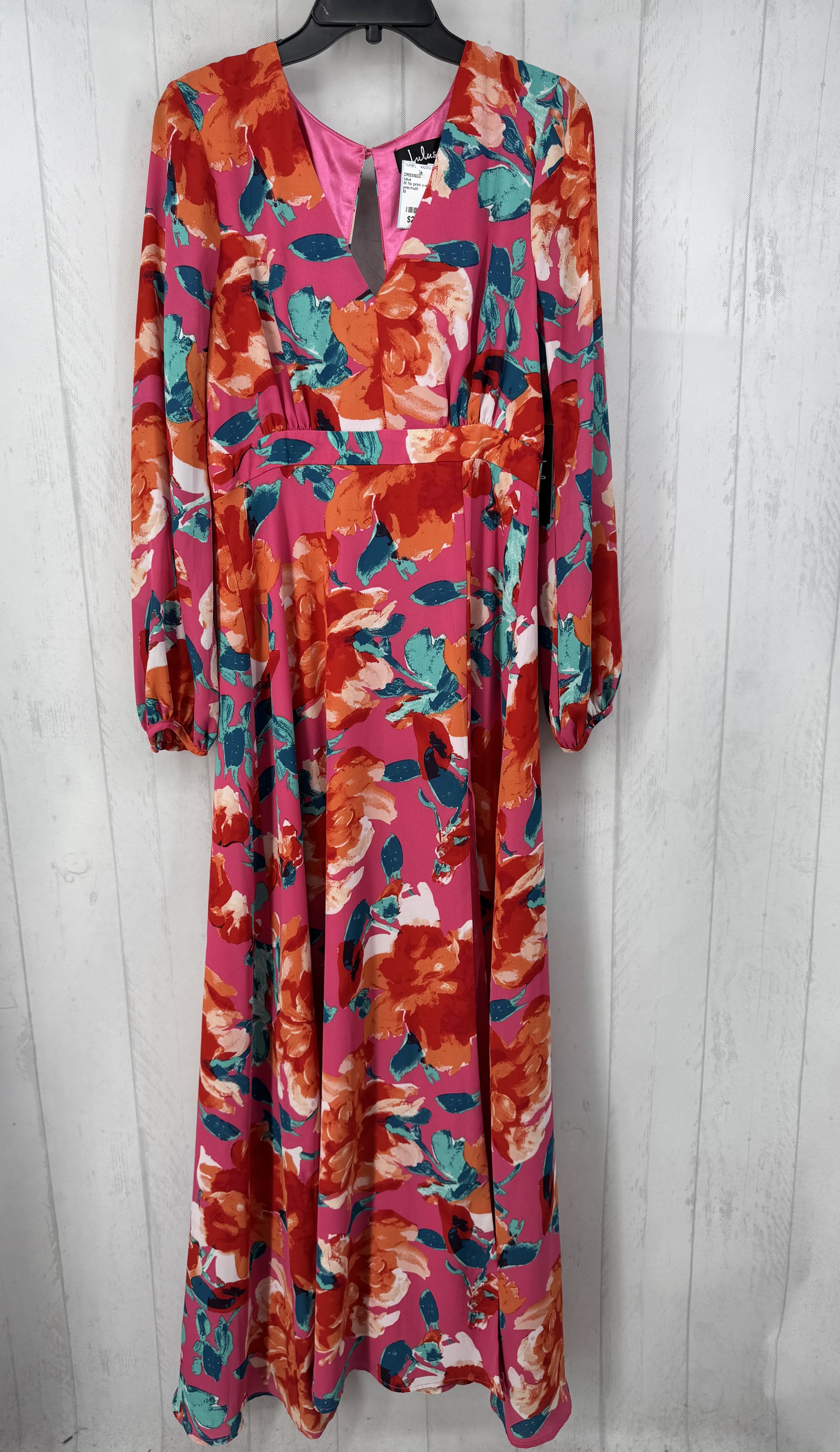 M flo print v-neck l/s dress