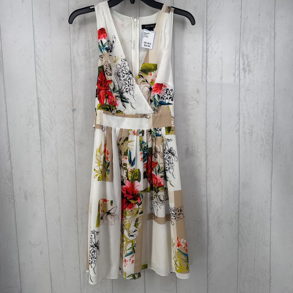 8 flo print crossover slvls dress