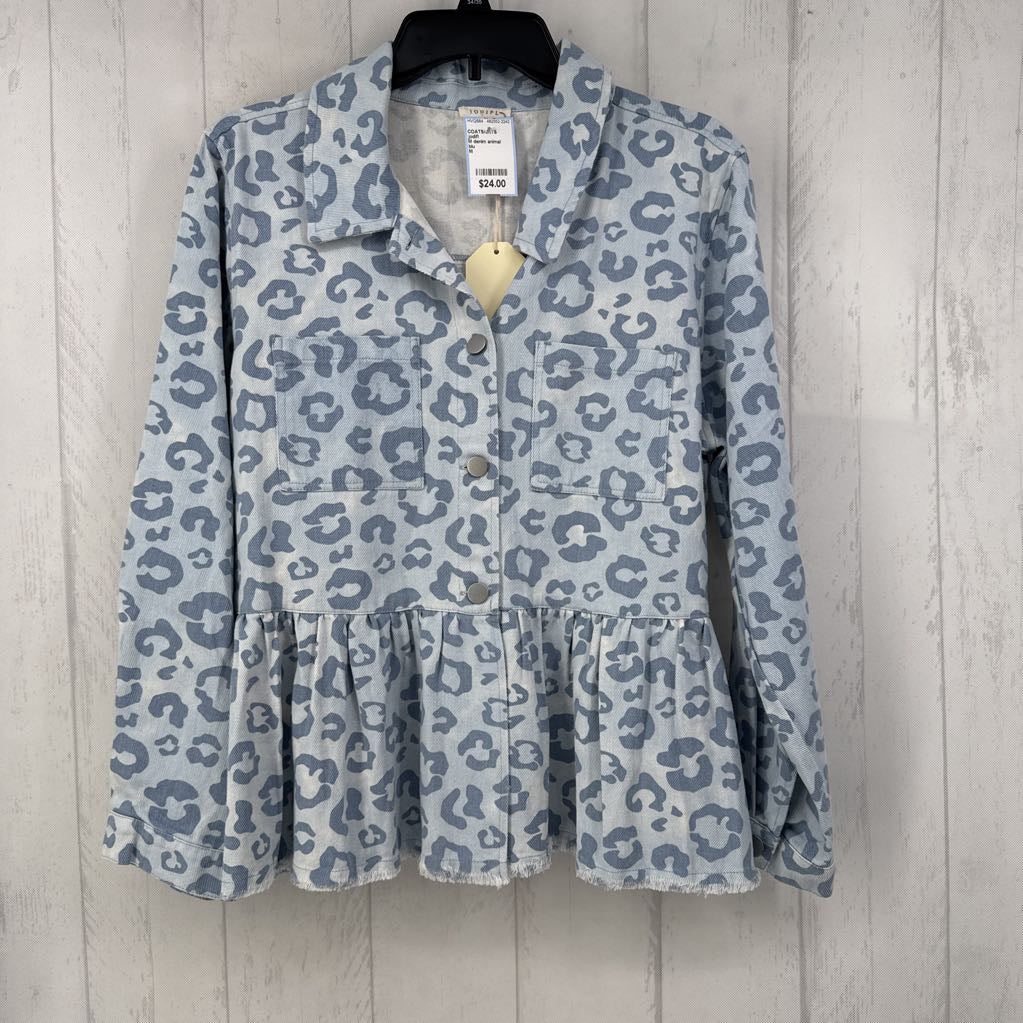 M denim animal print peplum jacket