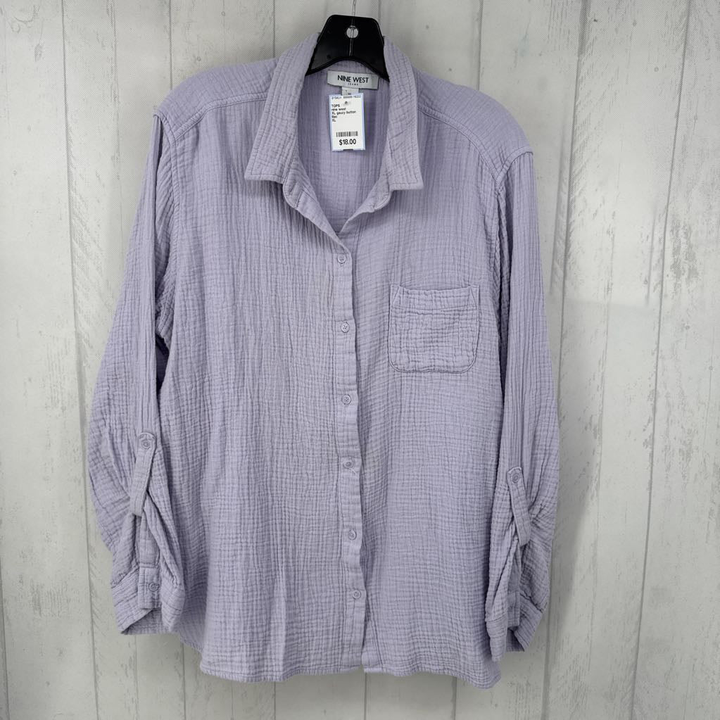 XL gauzy button down l/s top