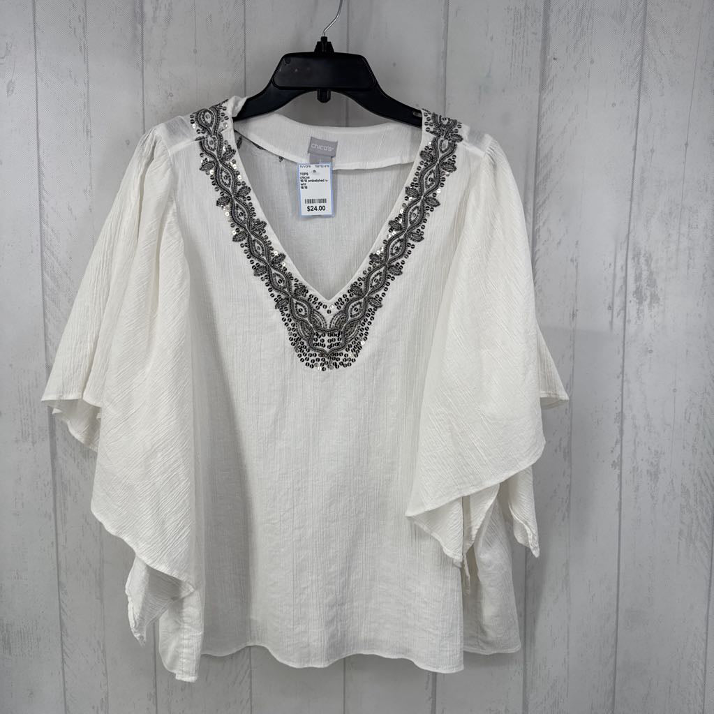16/18 embelished v-neck flowy slv top