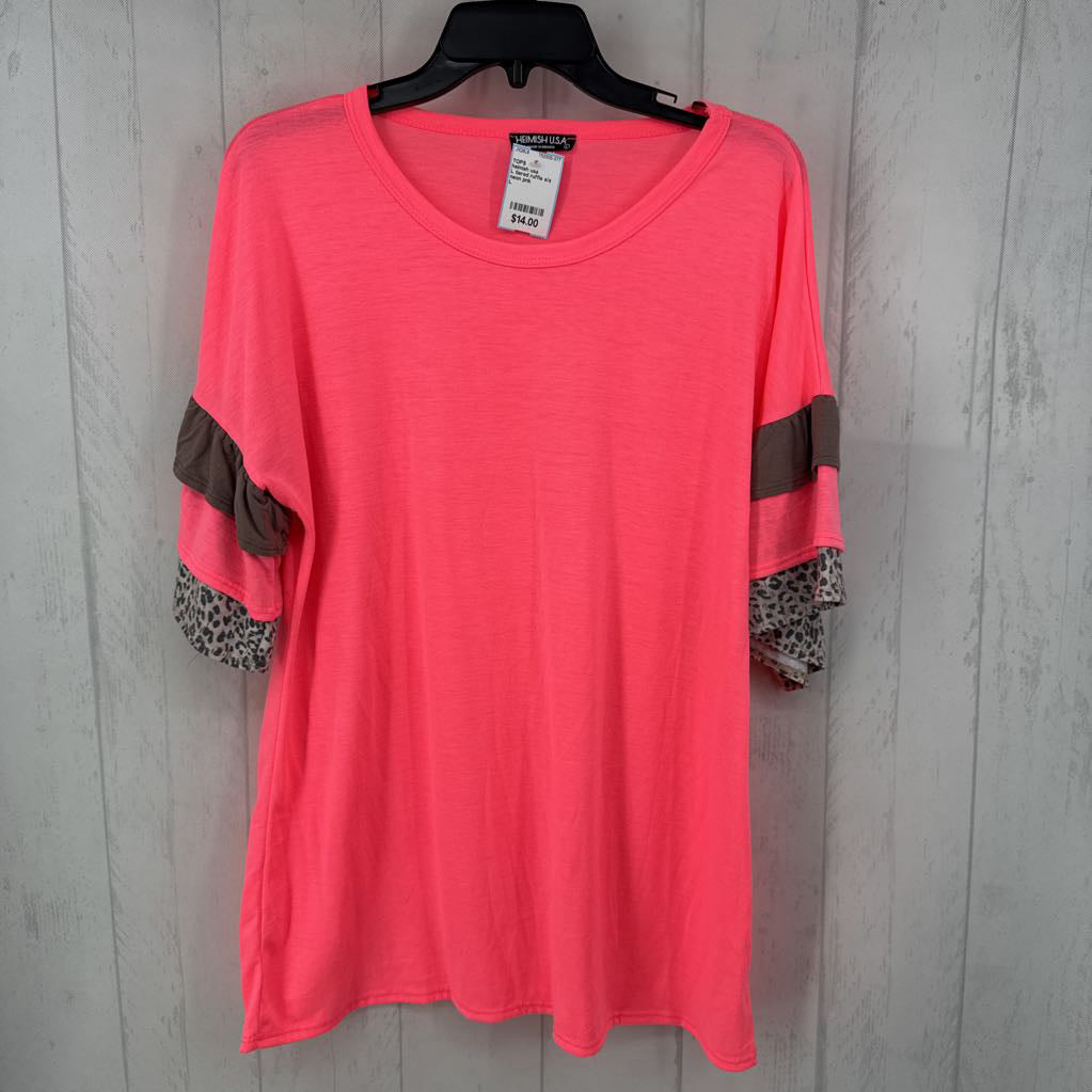 L tiered ruffle s/s crew neck top