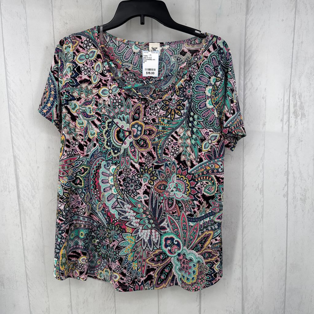 M flo/paisley s/s top