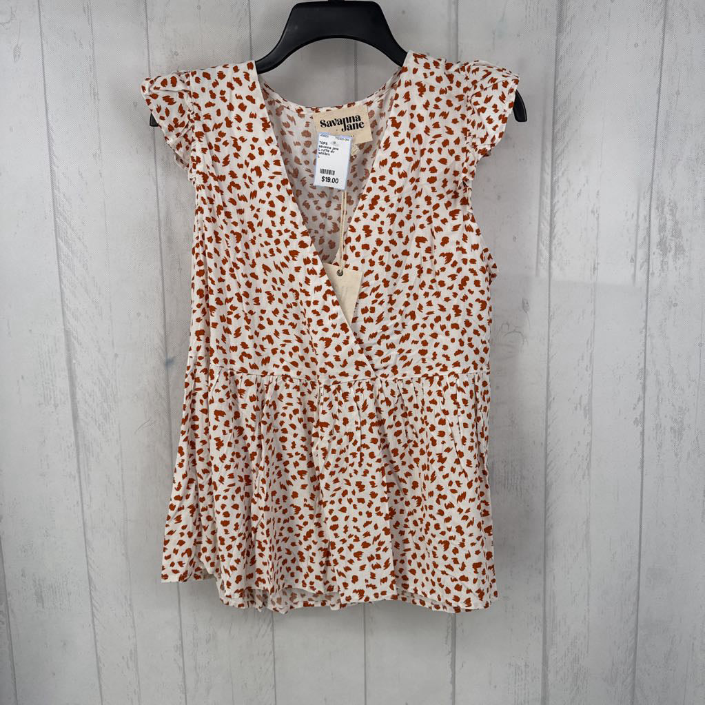 L ruffle slv dalmation print v-neck top