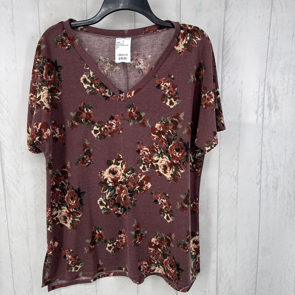 M s/s flower print v-neck top