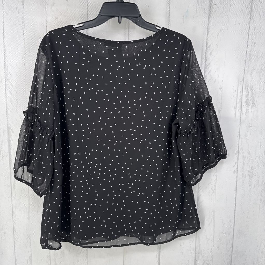 XL printed notch neck 3/4 slv top