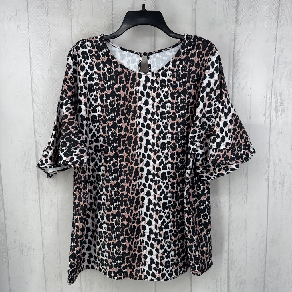 XL animal print ruffled slv top s/s
