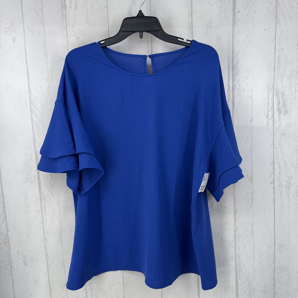 XL round neck ruffled slv top s/s