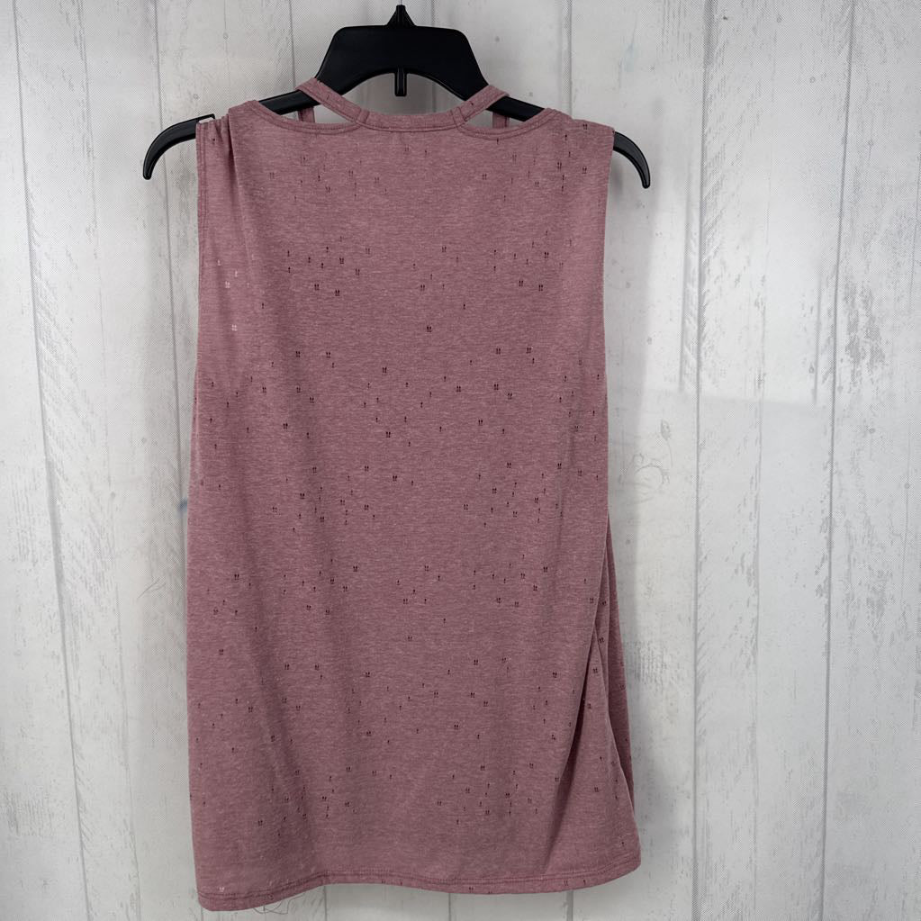 L shoulder strap knots distressed tank