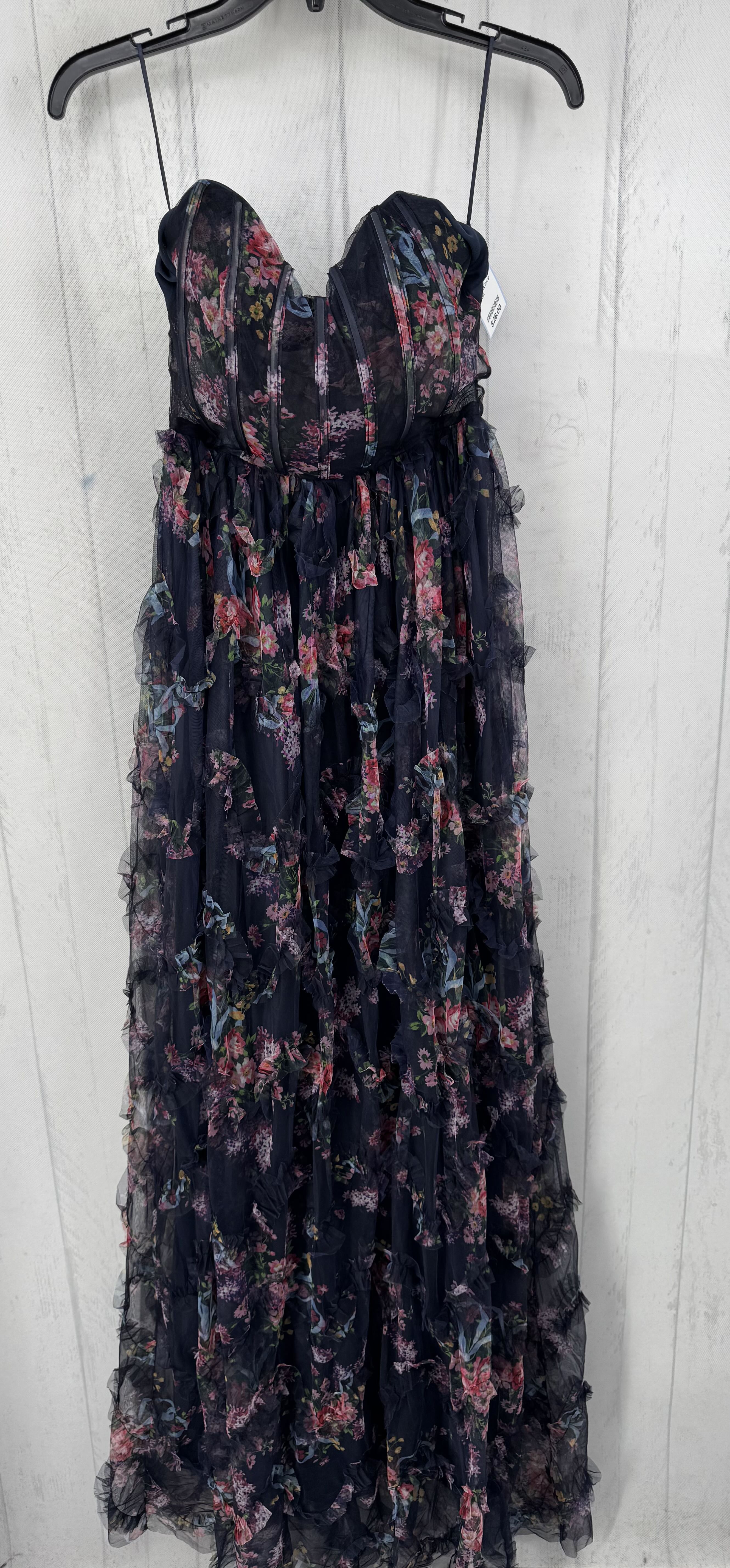 S strapless floral lace maxi dress w/ fitted bodice