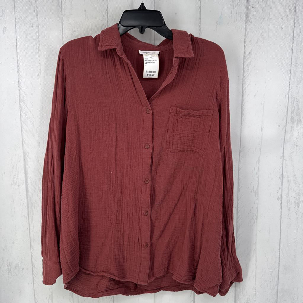L gauzy button down l/s top