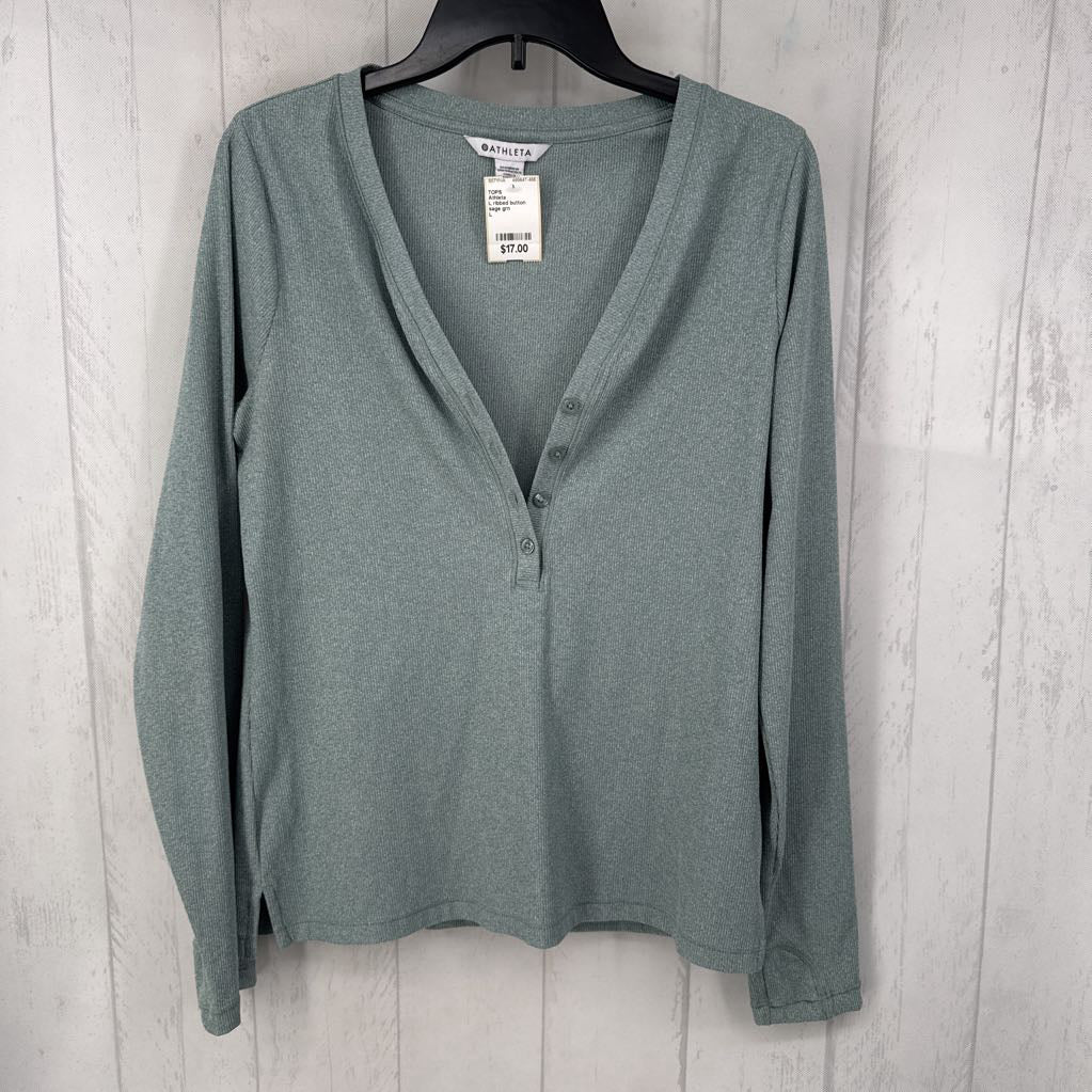 L ribbed button front l/s top