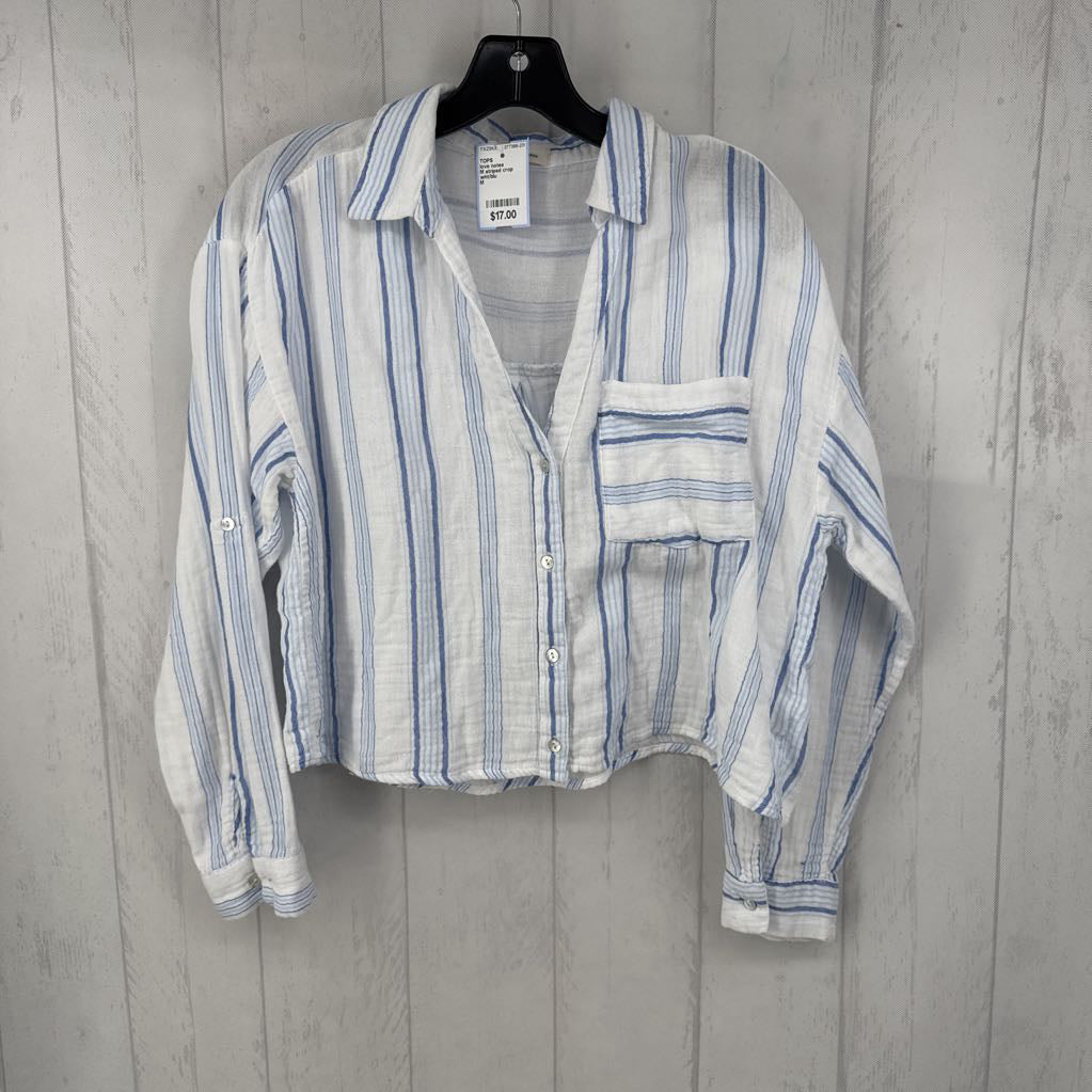 M striped crop button down l/s top