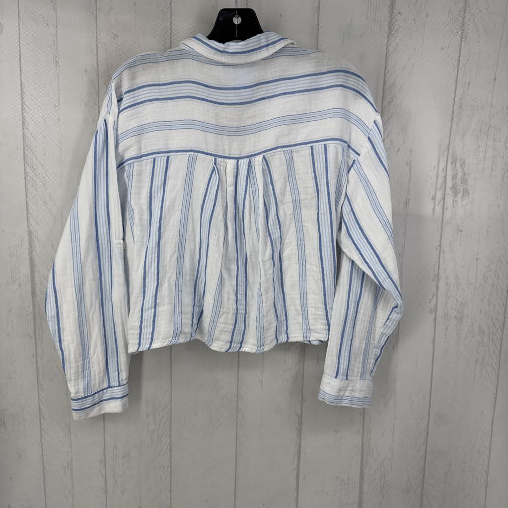 M striped crop button down l/s top