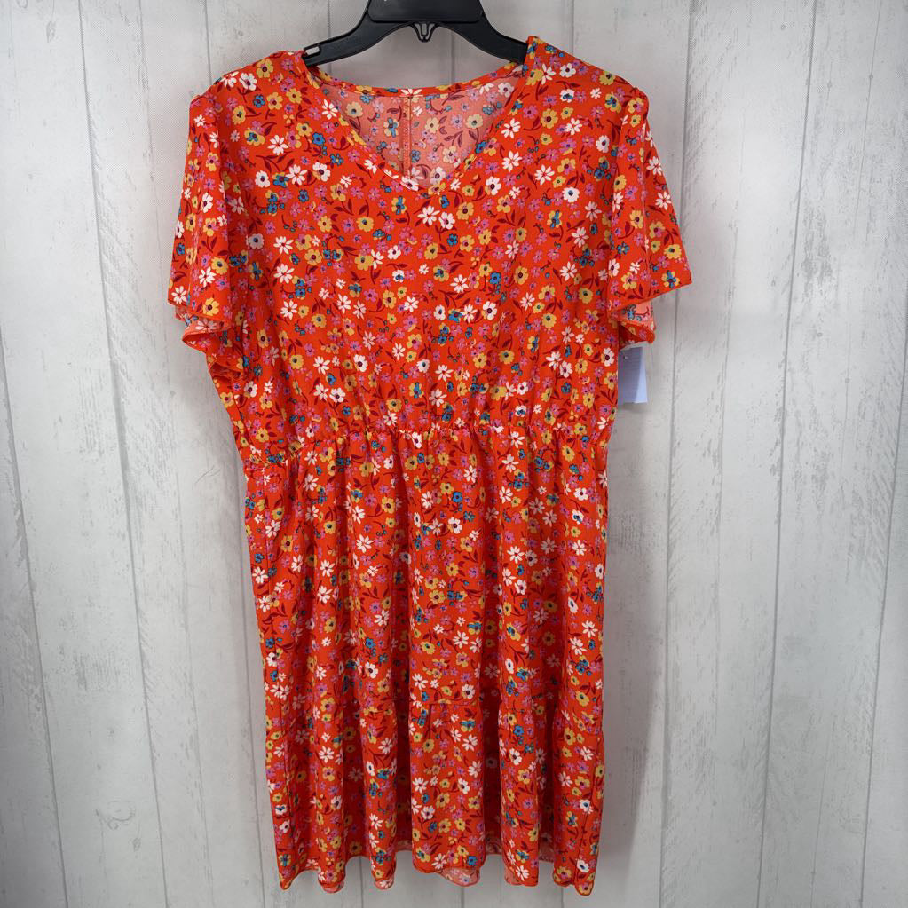 XL flo print v-neck flutter slv dress