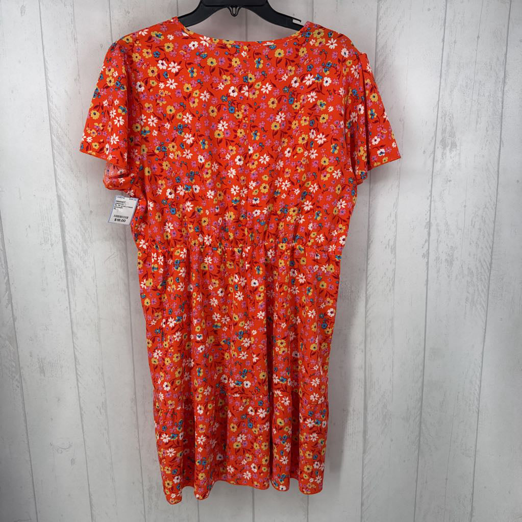 XL flo print v-neck flutter slv dress