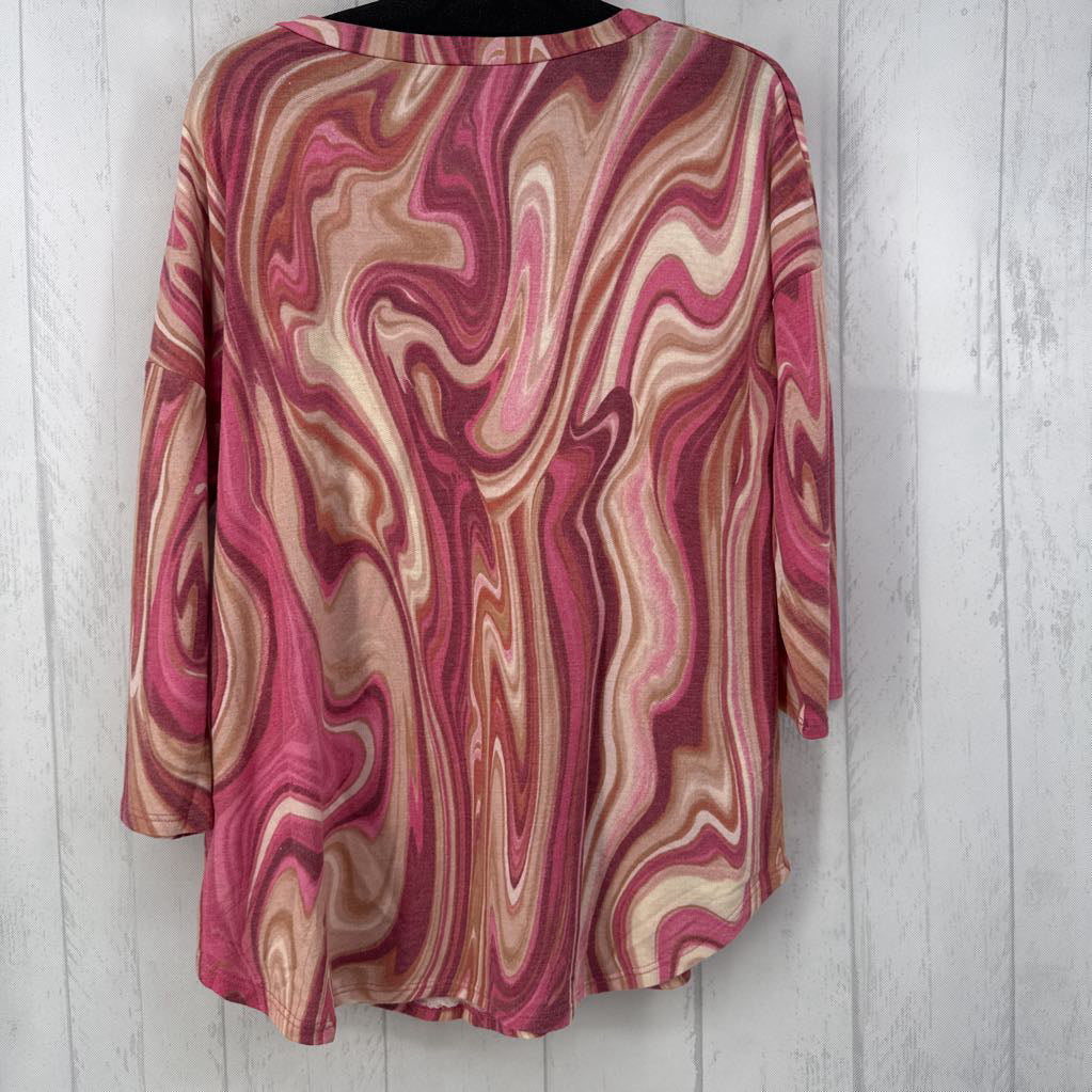 L 3/4 slv swirl pattern v-neck top