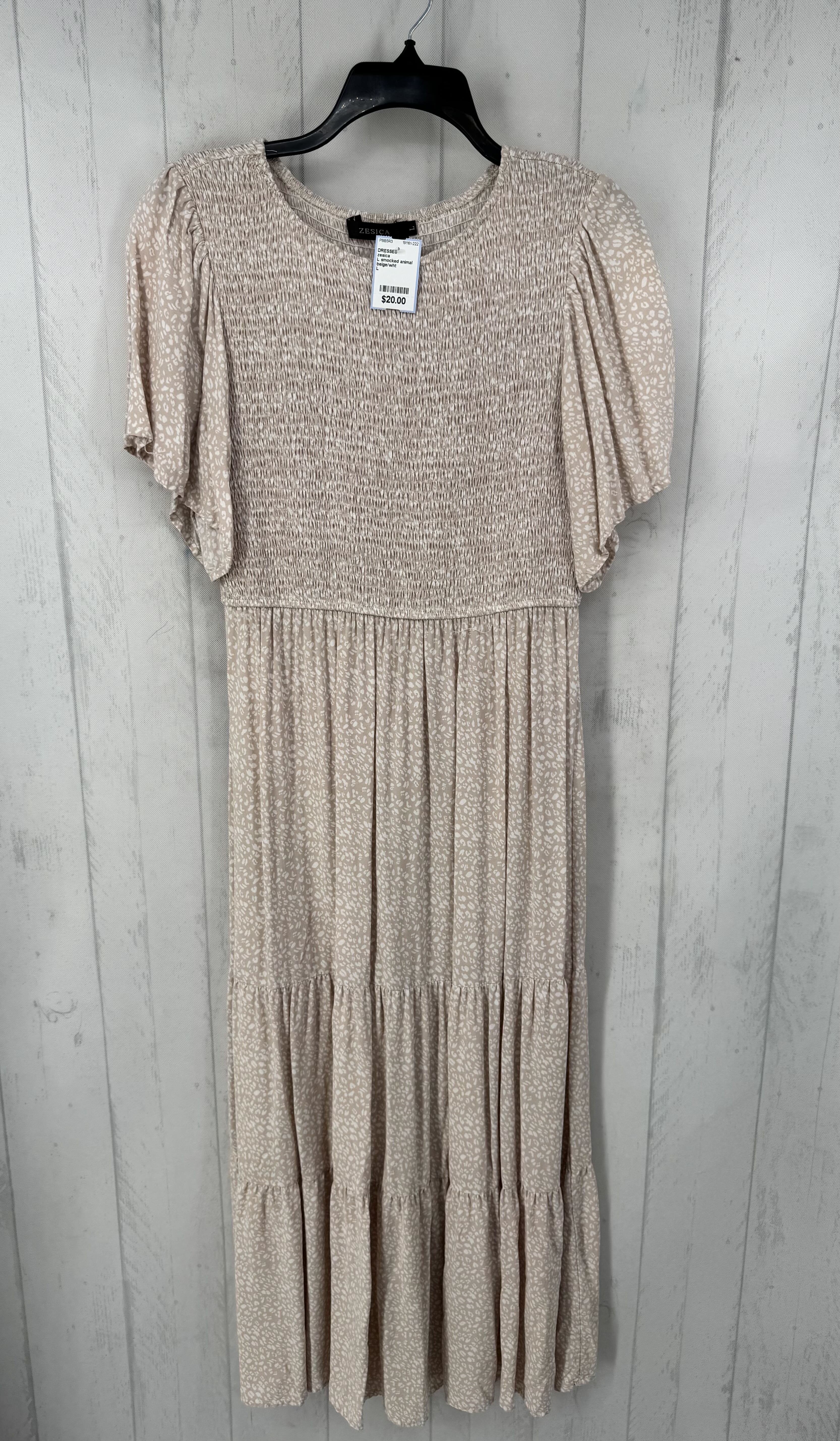 L smocked animal print tiered s/s dress
