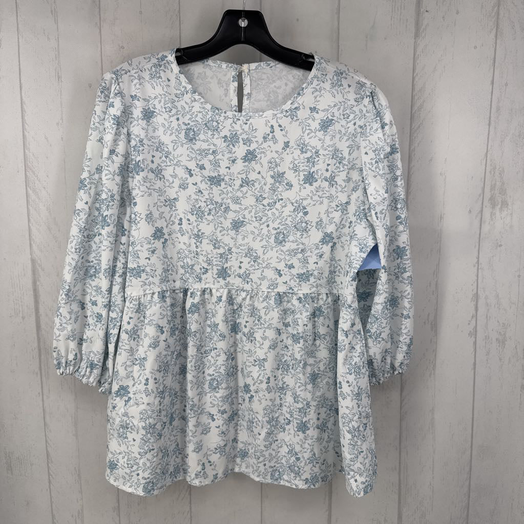 L flo print 3/4 slv peplum top