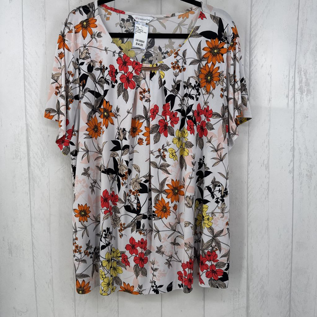 2x s/s flower print pleated top