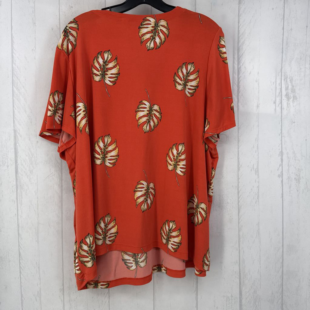1x leaf print lace up top