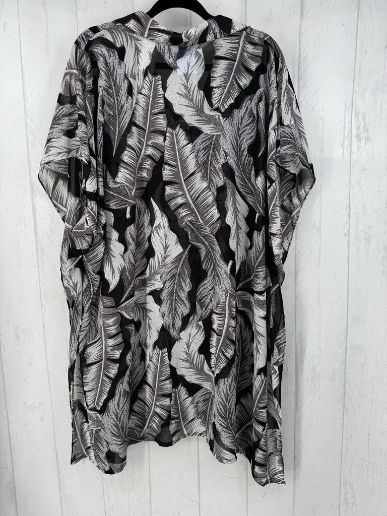 XL leaf print button cover up
