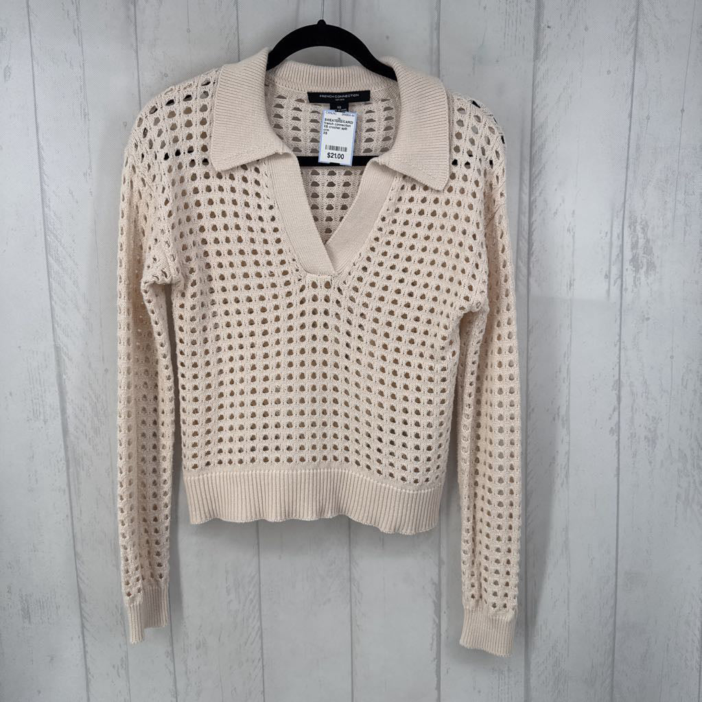 XS crochet split neck sweater