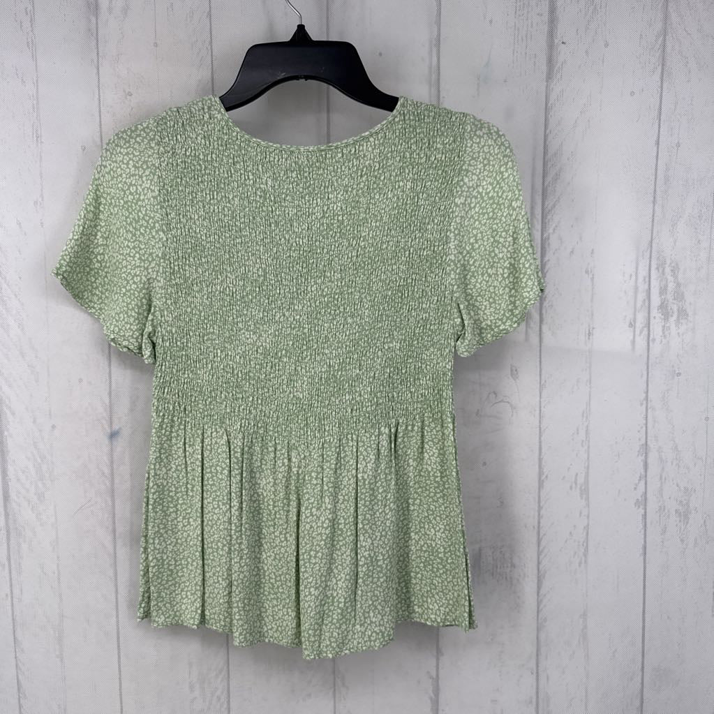 S animal print smocked s/s peplum top