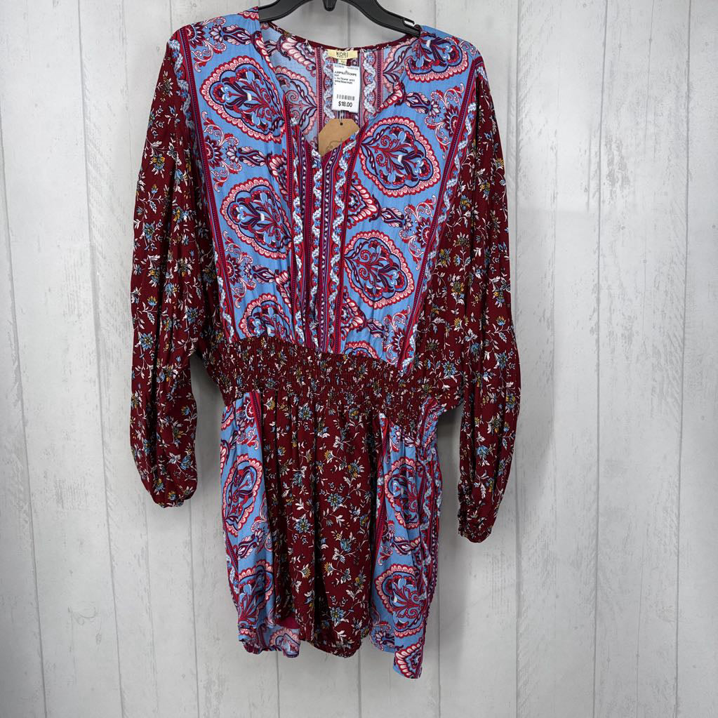 L l/s flower print short romper