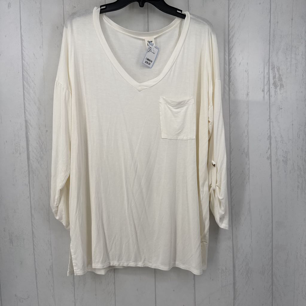 L tab l/s v-neck pocket top