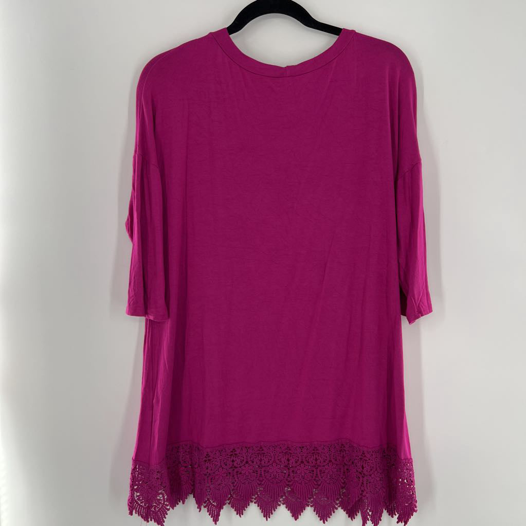 2x elbow slv lace hem top