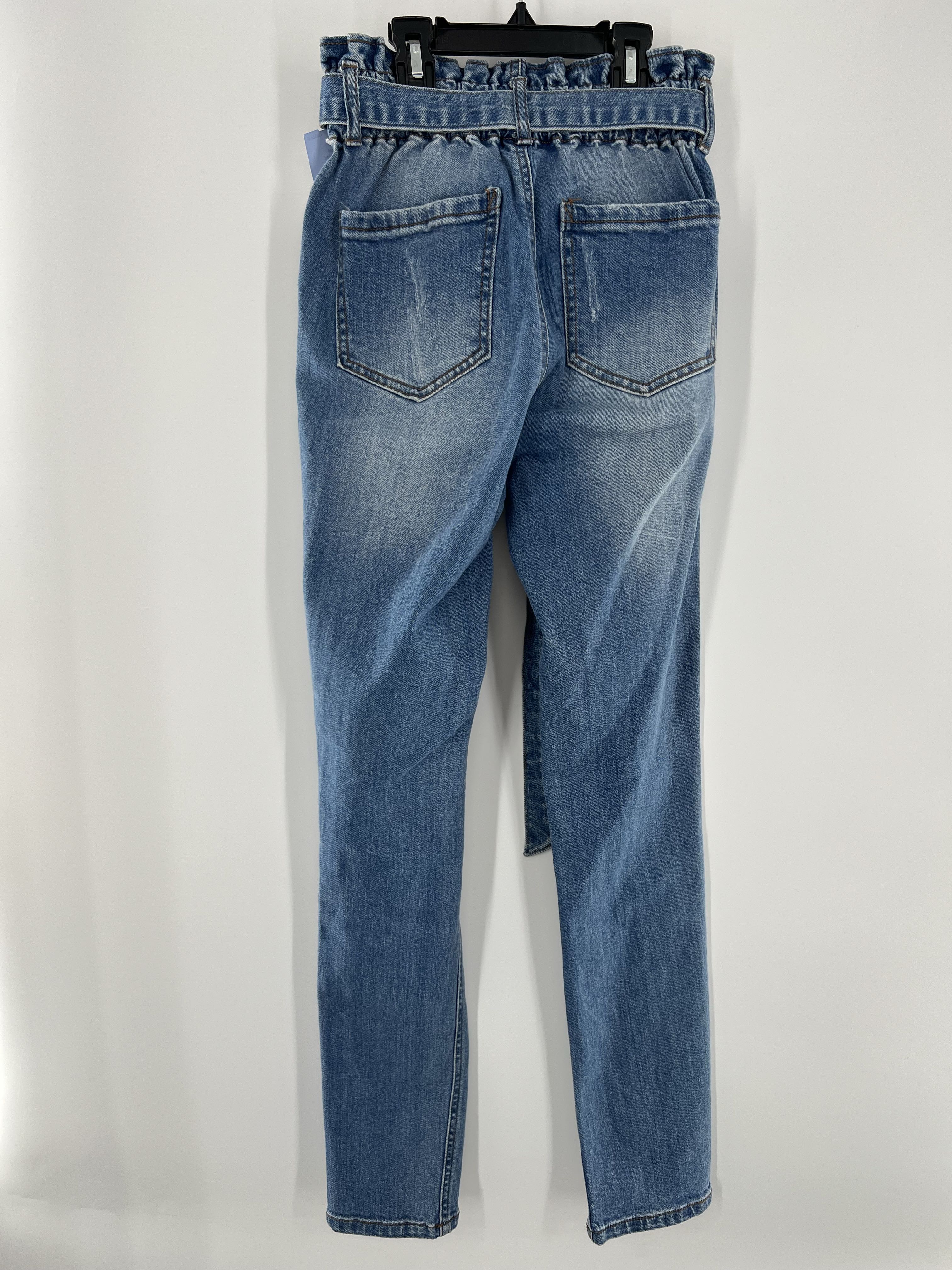 High Waisted Belted Distressed Jeans