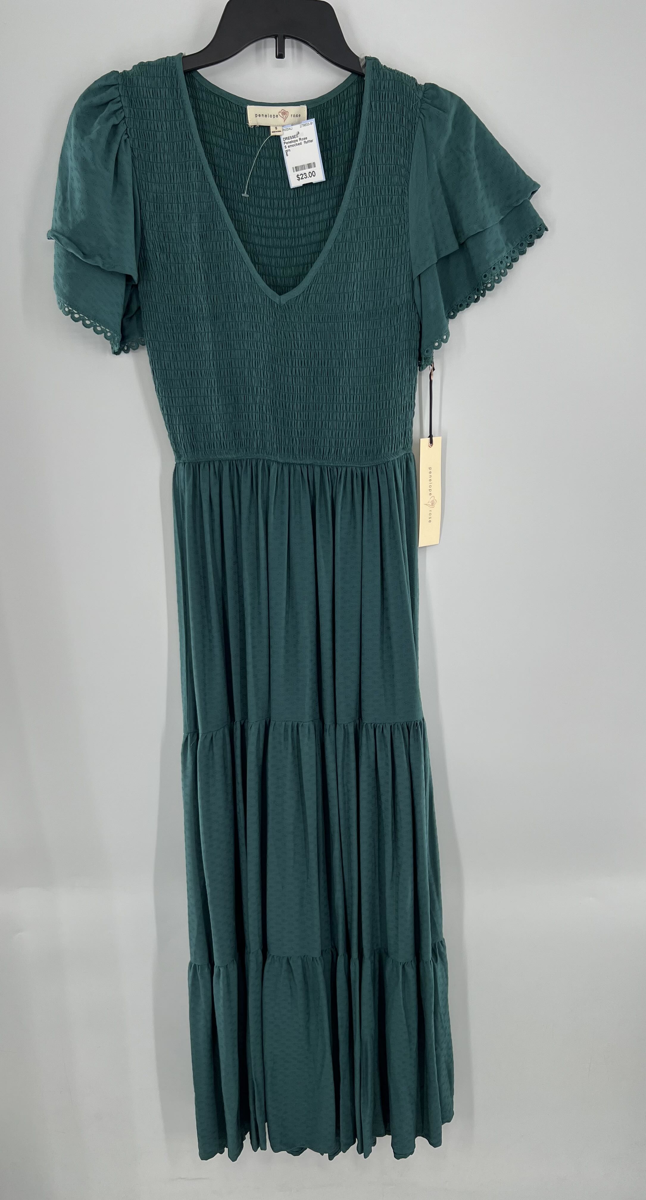S smocked flutter slv maxi dress