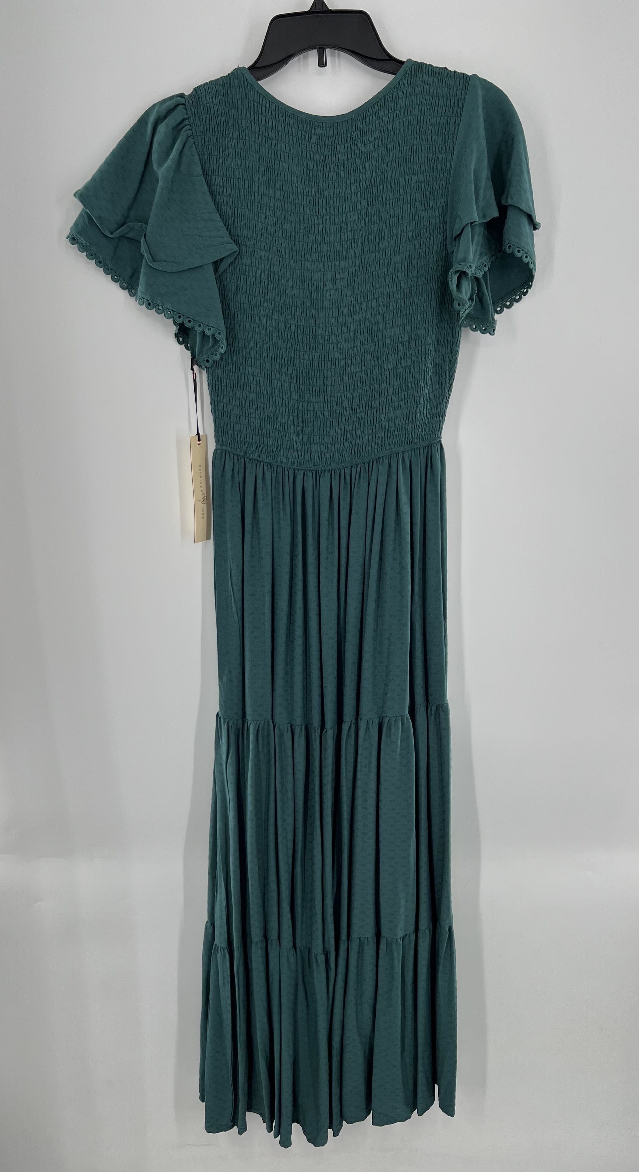 S smocked flutter slv maxi dress