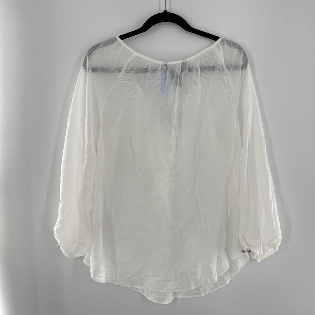 L ruffled tassel tie 3/4 slv top