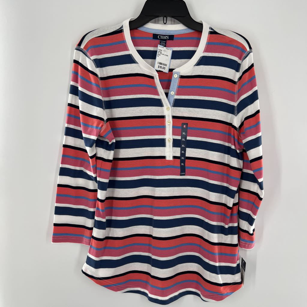 XL 3/4 slv stripe collar top