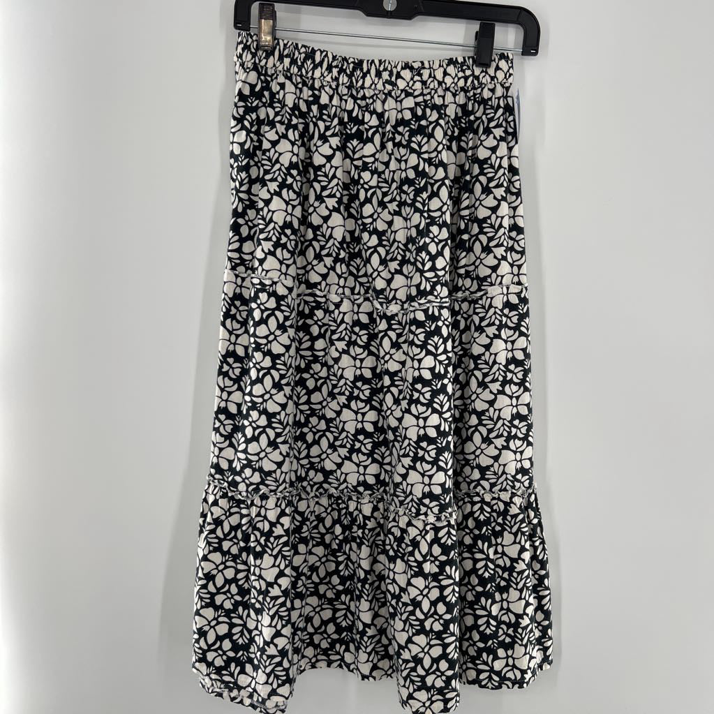 S floral tiered ruffle midi skirt