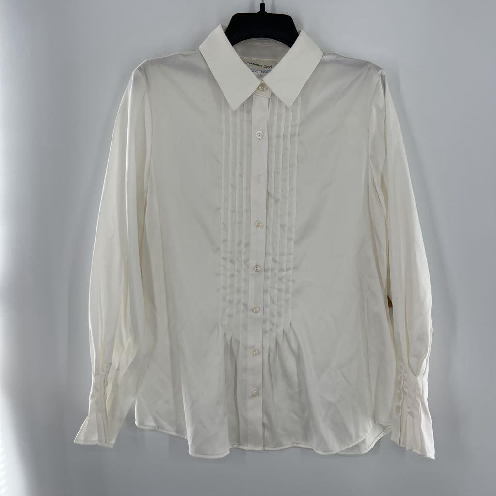 R70 L pleated detail button down l/s top